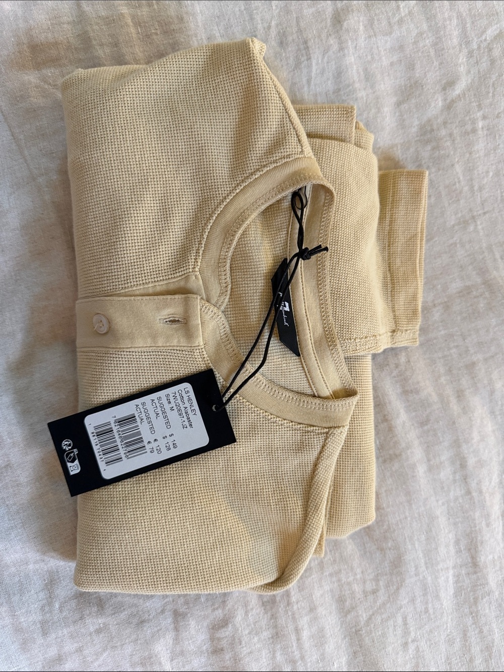 7 For All Mankind Long Sleeve Henley in Light Beige - Picture 7 of 12